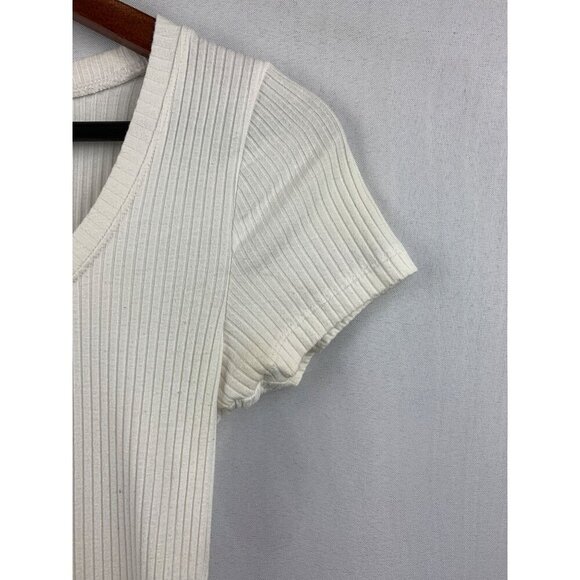 Hollister White Ribbed Button-Front Short Sleeve Top Size S - Picture 5 of 7